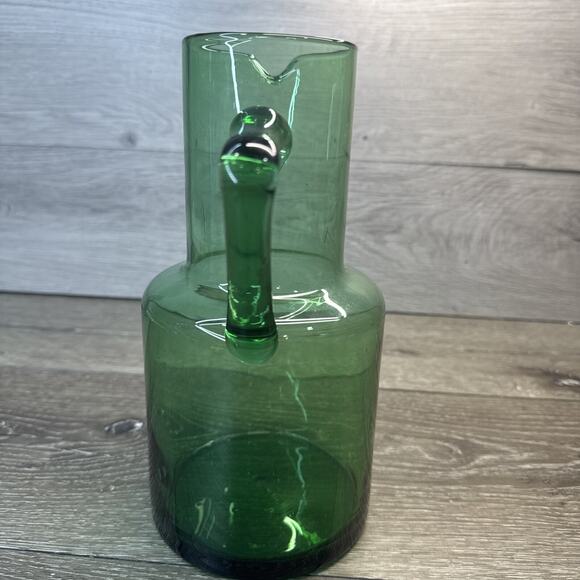 Vintage 1960s Mid Century Empoli Art Glass Emerald Green Pitcher Italian 9” Tall - Picture 3 of 6